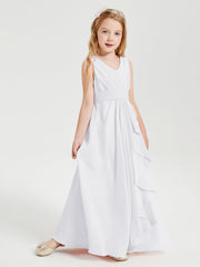 Abiti Damigella Stile Boho Lunghi In Chiffon Gonna A Cascata Bianco