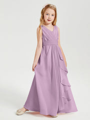 Abiti Damigella Stile Boho Lunghi In Chiffon Gonna A Cascata Glicine