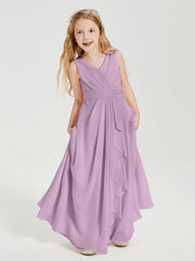 Abiti Damigella Stile Boho Lunghi In Chiffon Gonna A Cascata Glicine