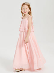 Abiti Damigella Junior Lunghi In Chiffon Spalline Sottili Con Fiocco Corallo