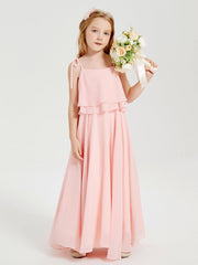 Abiti Damigella Junior Lunghi In Chiffon Spalline Sottili Con Fiocco Corallo