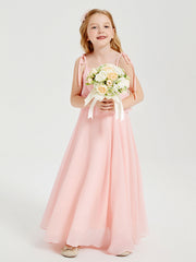 Abiti Damigella Junior Lunghi In Chiffon Spalline Sottili Con Fiocco Corallo