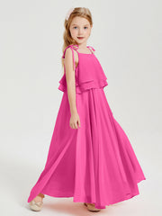 Abiti Damigella Junior Lunghi In Chiffon Spalline Sottili Con Fiocco Azalea
