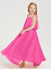 Abiti Damigella Junior Lunghi In Chiffon Spalline Sottili Con Fiocco Azalea