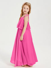 Abiti Damigella Junior Lunghi In Chiffon Spalline Sottili Con Fiocco Azalea