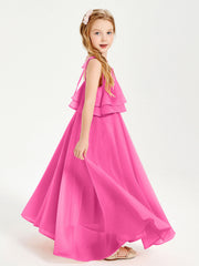 Abiti Damigella Junior Lunghi In Chiffon Spalline Sottili Con Fiocco Azalea