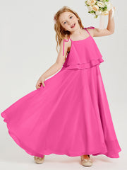 Abiti Damigella Junior Lunghi In Chiffon Spalline Sottili Con Fiocco Azalea