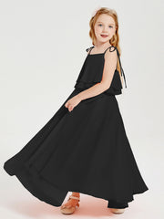 Abiti Damigella Junior Lunghi In Chiffon Spalline Sottili Con Fiocco Nero