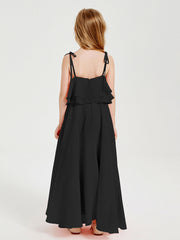 Abiti Damigella Junior Lunghi In Chiffon Spalline Sottili Con Fiocco Nero