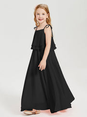 Abiti Damigella Junior Lunghi In Chiffon Spalline Sottili Con Fiocco Nero