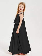 Abiti Damigella Junior Lunghi In Chiffon Spalline Sottili Con Fiocco Nero