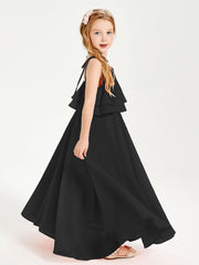 Abiti Damigella Junior Lunghi In Chiffon Spalline Sottili Con Fiocco Nero