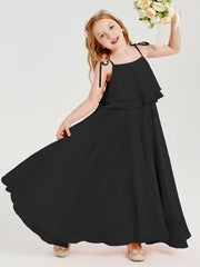 Abiti Damigella Junior Lunghi In Chiffon Spalline Sottili Con Fiocco Nero