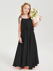 Abiti Damigella Junior Lunghi In Chiffon Spalline Sottili Con Fiocco Nero