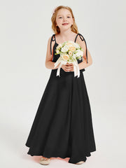 Abiti Damigella Junior Lunghi In Chiffon Spalline Sottili Con Fiocco Nero