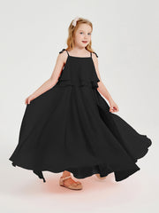 Abiti Damigella Junior Lunghi In Chiffon Spalline Sottili Con Fiocco Nero