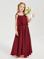 Abiti Damigella Junior Lunghi In Chiffon Spalline Sottili Con Fiocco Borgogna