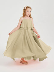 Abiti Damigella Junior Lunghi In Chiffon Spalline Sottili Con Fiocco Champagne