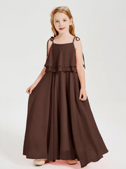 Abiti Damigella Junior Lunghi In Chiffon Spalline Sottili Con Fiocco Cioccolato