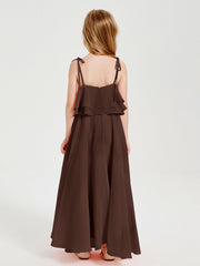 Abiti Damigella Junior Lunghi In Chiffon Spalline Sottili Con Fiocco Cioccolato