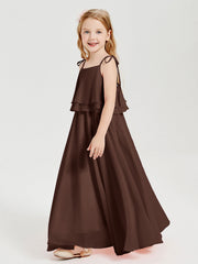 Abiti Damigella Junior Lunghi In Chiffon Spalline Sottili Con Fiocco Cioccolato