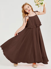 Abiti Damigella Junior Lunghi In Chiffon Spalline Sottili Con Fiocco Cioccolato
