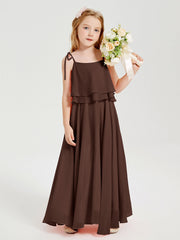 Abiti Damigella Junior Lunghi In Chiffon Spalline Sottili Con Fiocco Cioccolato