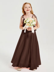 Abiti Damigella Junior Lunghi In Chiffon Spalline Sottili Con Fiocco Cioccolato