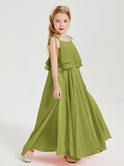 Abiti Damigella Junior Lunghi In Chiffon Spalline Sottili Con Fiocco Trifoglio