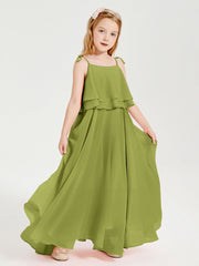 Abiti Damigella Junior Lunghi In Chiffon Spalline Sottili Con Fiocco Trifoglio
