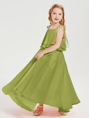 Abiti Damigella Junior Lunghi In Chiffon Spalline Sottili Con Fiocco Trifoglio