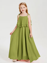 Abiti Damigella Junior Lunghi In Chiffon Spalline Sottili Con Fiocco Trifoglio