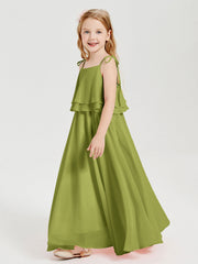 Abiti Damigella Junior Lunghi In Chiffon Spalline Sottili Con Fiocco Trifoglio