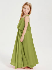 Abiti Damigella Junior Lunghi In Chiffon Spalline Sottili Con Fiocco Trifoglio
