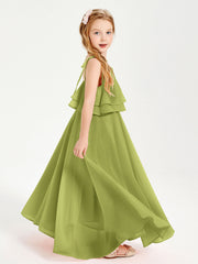 Abiti Damigella Junior Lunghi In Chiffon Spalline Sottili Con Fiocco Trifoglio