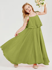 Abiti Damigella Junior Lunghi In Chiffon Spalline Sottili Con Fiocco Trifoglio