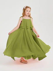 Abiti Damigella Junior Lunghi In Chiffon Spalline Sottili Con Fiocco Trifoglio