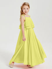 Abiti Damigella Junior Lunghi In Chiffon Spalline Sottili Con Fiocco Narciso