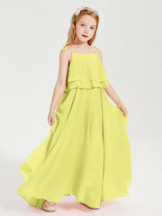 Abiti Damigella Junior Lunghi In Chiffon Spalline Sottili Con Fiocco Narciso