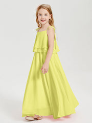 Abiti Damigella Junior Lunghi In Chiffon Spalline Sottili Con Fiocco Narciso