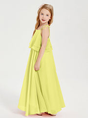 Abiti Damigella Junior Lunghi In Chiffon Spalline Sottili Con Fiocco Narciso