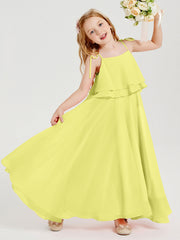 Abiti Damigella Junior Lunghi In Chiffon Spalline Sottili Con Fiocco Narciso