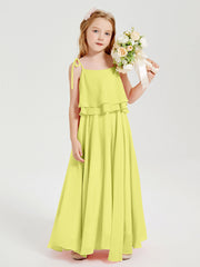 Abiti Damigella Junior Lunghi In Chiffon Spalline Sottili Con Fiocco Narciso
