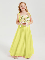 Abiti Damigella Junior Lunghi In Chiffon Spalline Sottili Con Fiocco Narciso