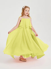 Abiti Damigella Junior Lunghi In Chiffon Spalline Sottili Con Fiocco Narciso