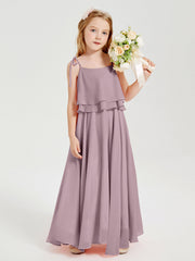 Abiti Damigella Junior Lunghi In Chiffon Spalline Sottili Con Fiocco Crepuscolo