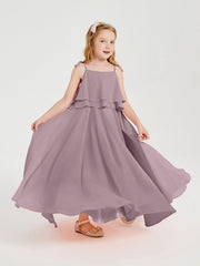 Abiti Damigella Junior Lunghi In Chiffon Spalline Sottili Con Fiocco Crepuscolo
