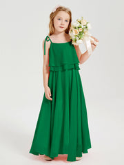 Abiti Damigella Junior Lunghi In Chiffon Spalline Sottili Con Fiocco Smeraldo