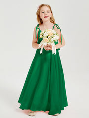 Abiti Damigella Junior Lunghi In Chiffon Spalline Sottili Con Fiocco Smeraldo