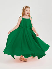 Abiti Damigella Junior Lunghi In Chiffon Spalline Sottili Con Fiocco Smeraldo